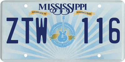 MS license plate ZTW116