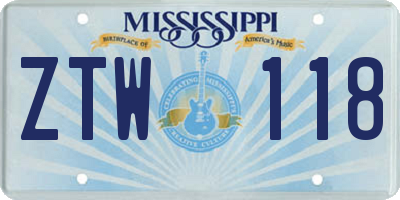MS license plate ZTW118