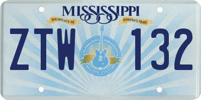MS license plate ZTW132