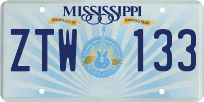 MS license plate ZTW133