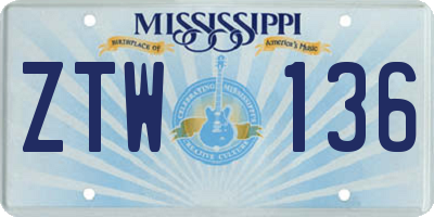 MS license plate ZTW136