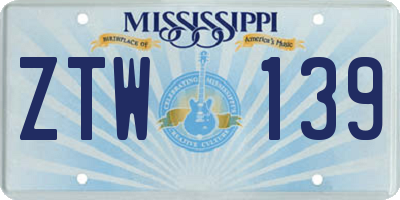 MS license plate ZTW139