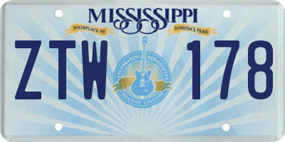 MS license plate ZTW178