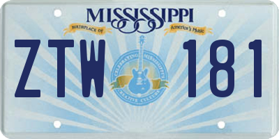 MS license plate ZTW181