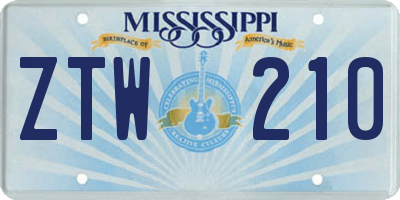 MS license plate ZTW210