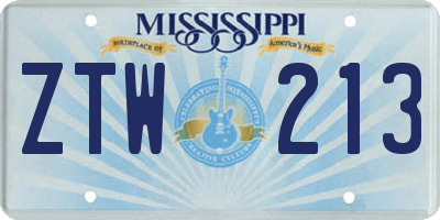 MS license plate ZTW213