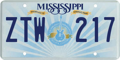MS license plate ZTW217