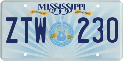 MS license plate ZTW230
