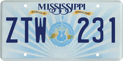 MS license plate ZTW231