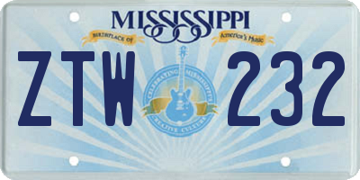MS license plate ZTW232