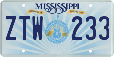 MS license plate ZTW233