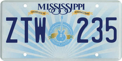 MS license plate ZTW235