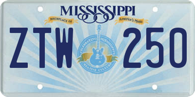 MS license plate ZTW250