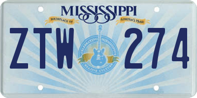 MS license plate ZTW274
