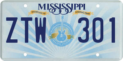 MS license plate ZTW301