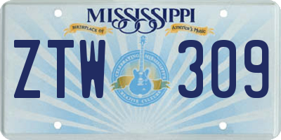MS license plate ZTW309