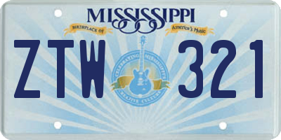 MS license plate ZTW321