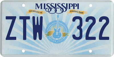 MS license plate ZTW322