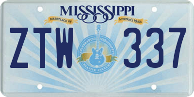 MS license plate ZTW337