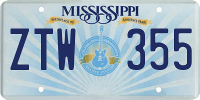 MS license plate ZTW355