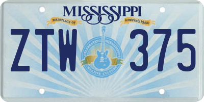 MS license plate ZTW375