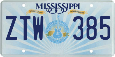 MS license plate ZTW385