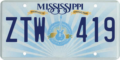 MS license plate ZTW419