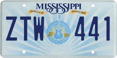 MS license plate ZTW441