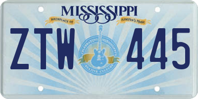 MS license plate ZTW445