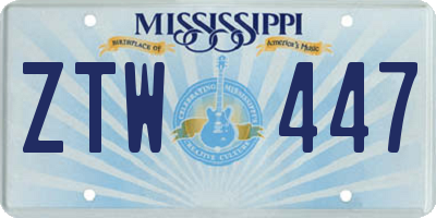 MS license plate ZTW447