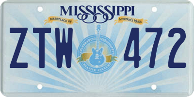 MS license plate ZTW472