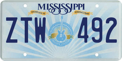 MS license plate ZTW492