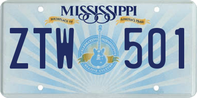 MS license plate ZTW501