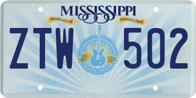 MS license plate ZTW502