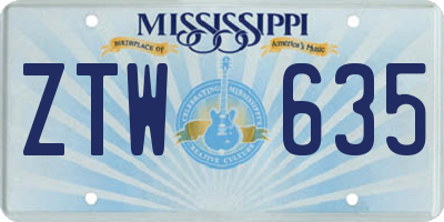MS license plate ZTW635