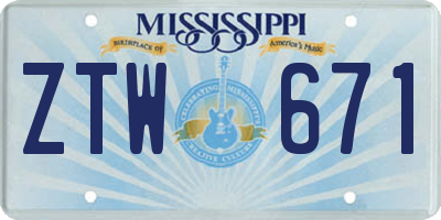MS license plate ZTW671