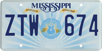 MS license plate ZTW674