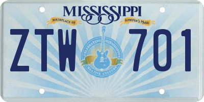 MS license plate ZTW701