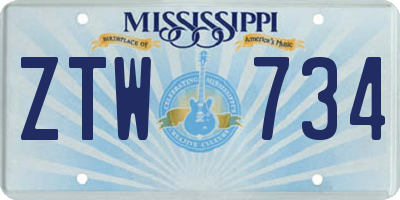 MS license plate ZTW734