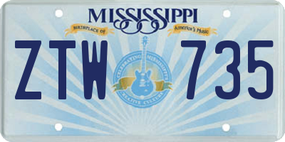 MS license plate ZTW735