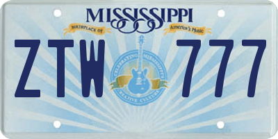 MS license plate ZTW777