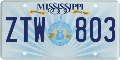MS license plate ZTW803