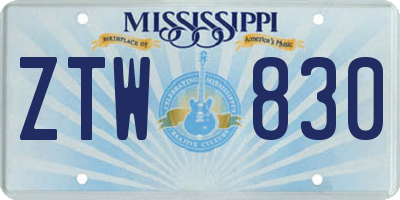 MS license plate ZTW830