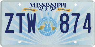 MS license plate ZTW874
