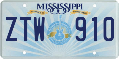 MS license plate ZTW910