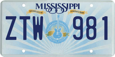 MS license plate ZTW981