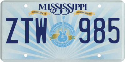 MS license plate ZTW985