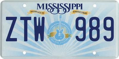 MS license plate ZTW989