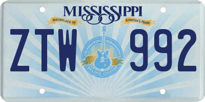 MS license plate ZTW992