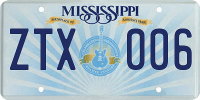 MS license plate ZTX006